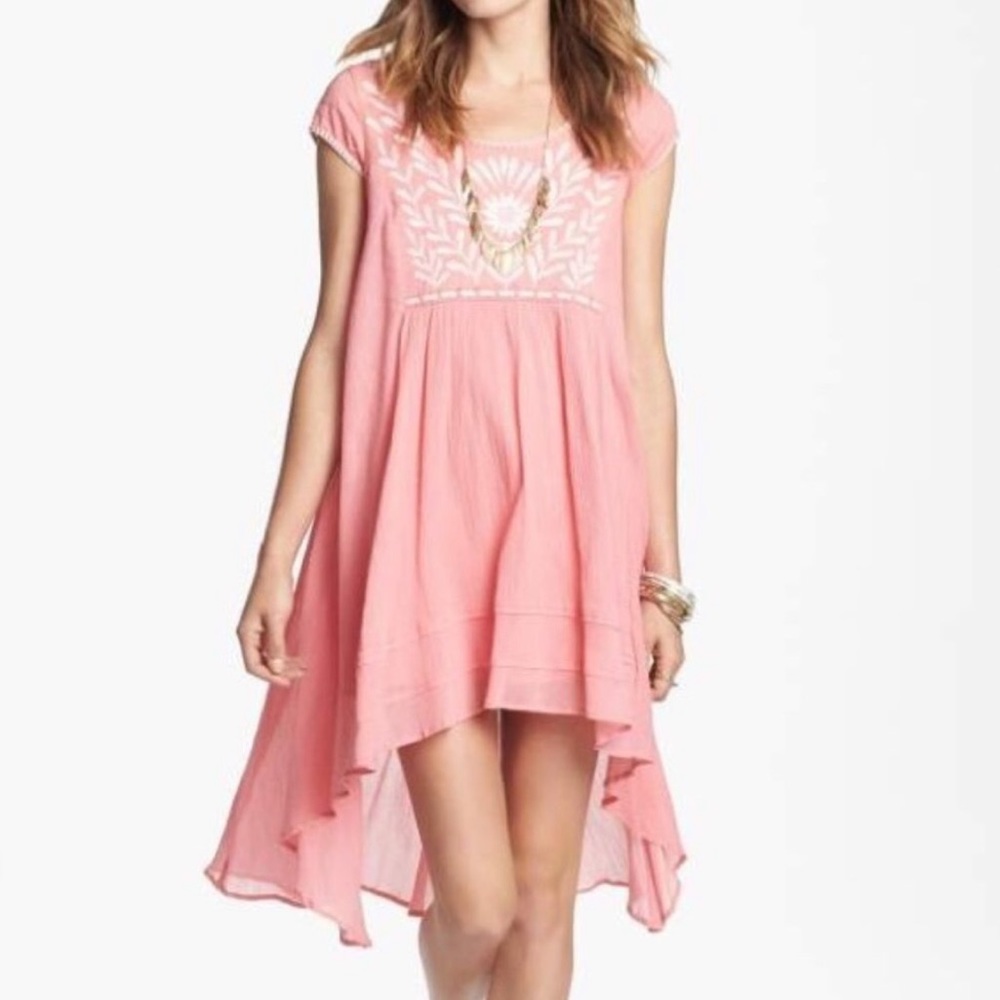 Free people peach pink marina embroidered dress M